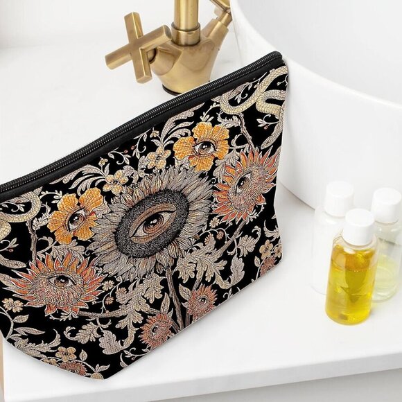 Tarot Evil Eye Sunflower Hippie Snake Vintage Flowers Floral Cosmetic Bag Decora - Picture 2 of 6